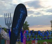 Banner with large fork advertising the URCafe